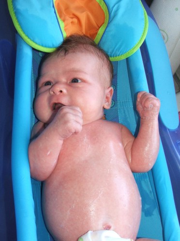 first bath in a bathtub